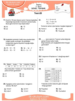 ilkokul 1. Sınıf Genel Tekrar Testleri 